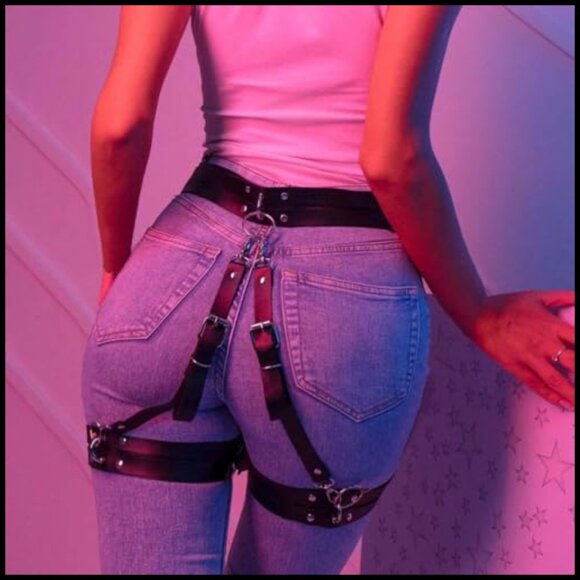 Punk Leather Thigh Harness Adjustable Garter Belt Edgy Nightclub Party Wear main image 7